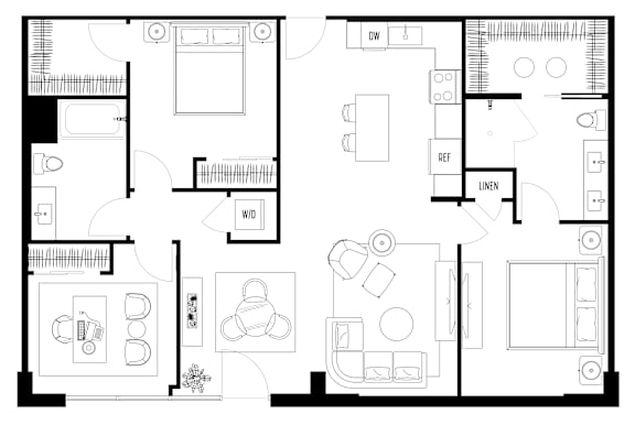 A black and white floor plan of a house with labeled rooms.